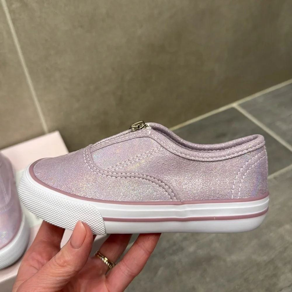 Toddler canvas heart zipper sneakers in sparkly purple - Picture 2 of 7